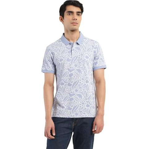 Levi's Men's Polo Collar Regular Fit Printed T-Shirts Blue