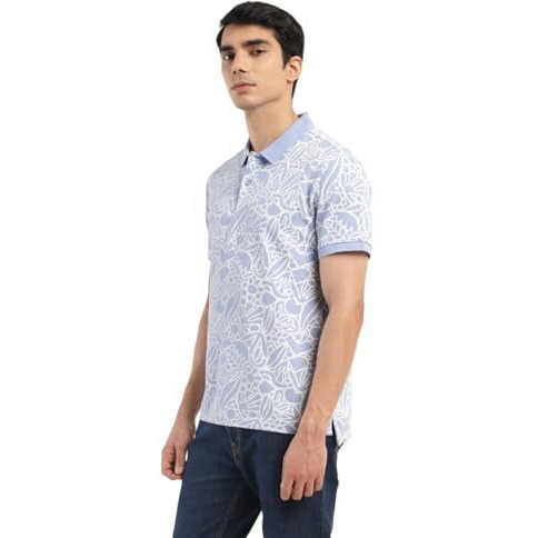 Levi's Men's Polo Collar Regular Fit Printed T-Shirts Blue