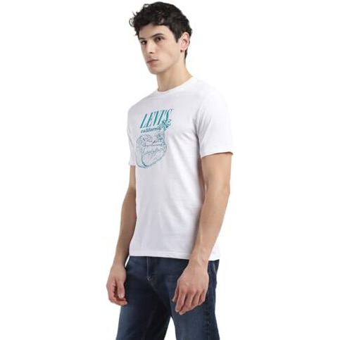 Levi's Cotton Men's Crew Neck Regular Fit Graphic T-Shirts White, Medium
