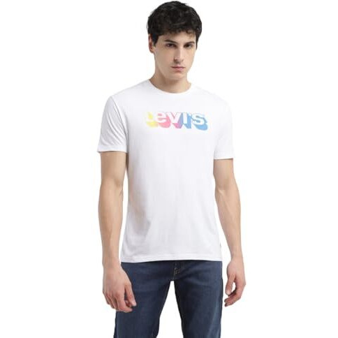 Levi's Men's Cotton Crew Neck Regular Fit Brand Logo T-Shirts (White), Medium