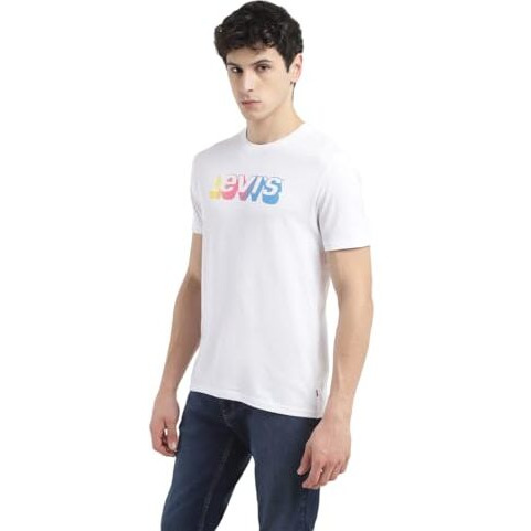 Levi's Men's Cotton Crew Neck Regular Fit Brand Logo T-Shirts (White), Medium