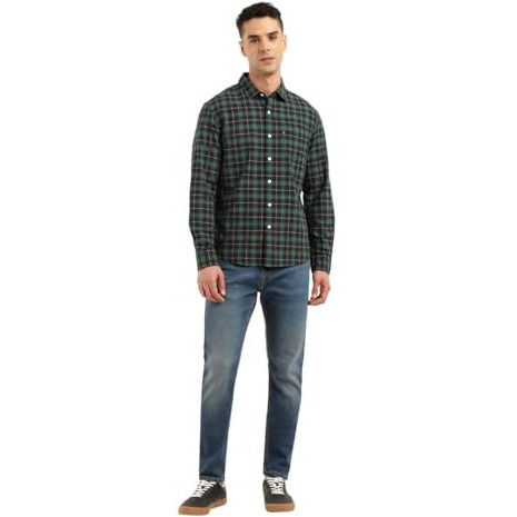 Levi's Cotton Men's Checkered Slim Fit Shirt (32907-0471_Green, Large