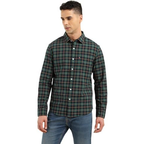 Levi's Cotton Men's Checkered Slim Fit Shirt (32907-0471_Green, Large