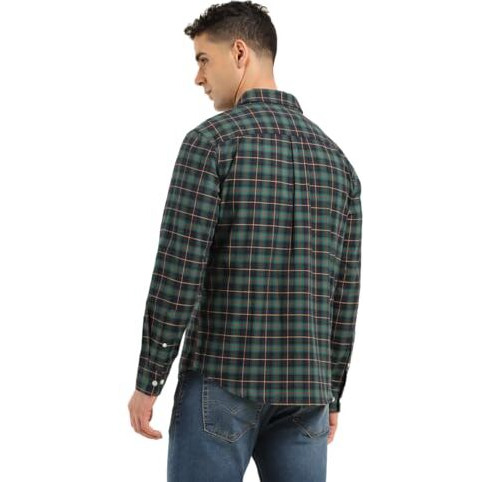 Levi's Cotton Men's Checkered Slim Fit Shirt (32907-0471_Green, Large