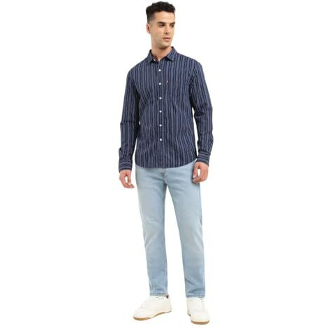 Levi's Men's Cotton Striped Slim Fit Shirt (32907-0480_Blue, Large