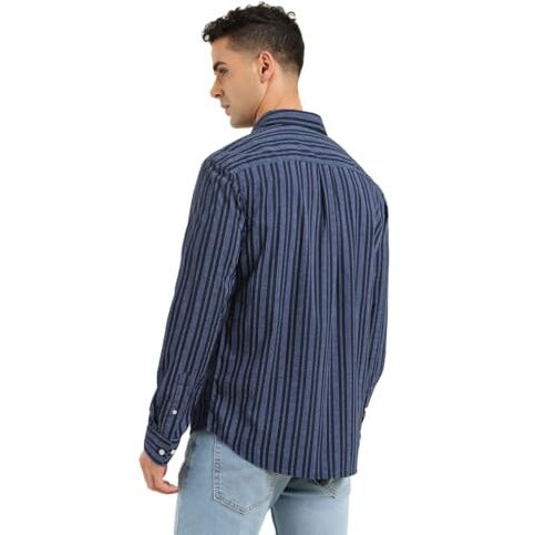Levi's Men's Cotton Striped Slim Fit Shirt (32907-0480_Blue, Large
