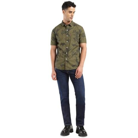 Levi's Men's Cotton Geometric Slim Fit Shirt (32908-0324_Green, Xl