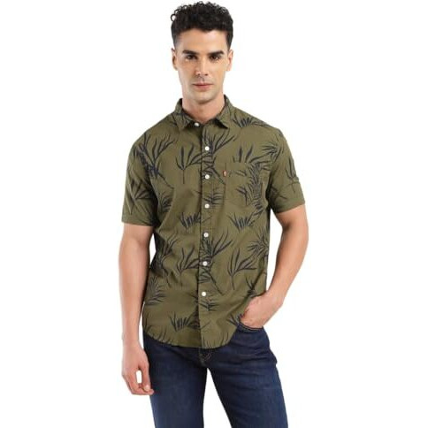 Levi's Men's Cotton Geometric Slim Fit Shirt (32908-0324_Green, Xl