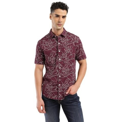 Levi's Men's Cotton Geometric Slim Fit Shirt (32908-0325_Red, Large