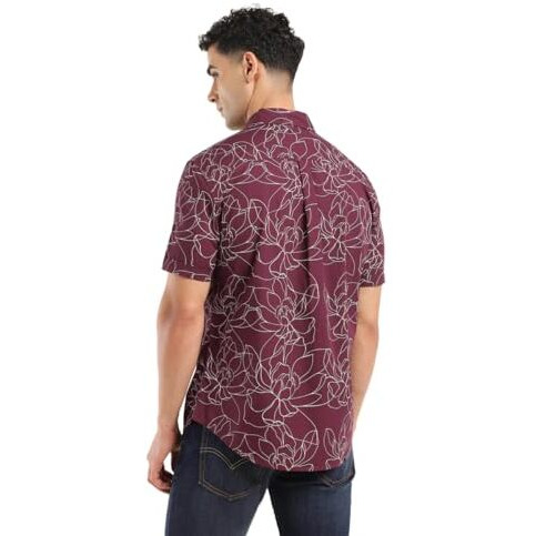 Levi's Men's Cotton Geometric Slim Fit Shirt (32908-0325_Red, Large