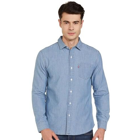 Levi's Men's Solid Slim Fit Shirt (32907-0492_Mid-Indigo