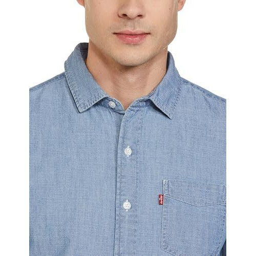 Levi's Men's Solid Slim Fit Shirt (32907-0492_Mid-Indigo