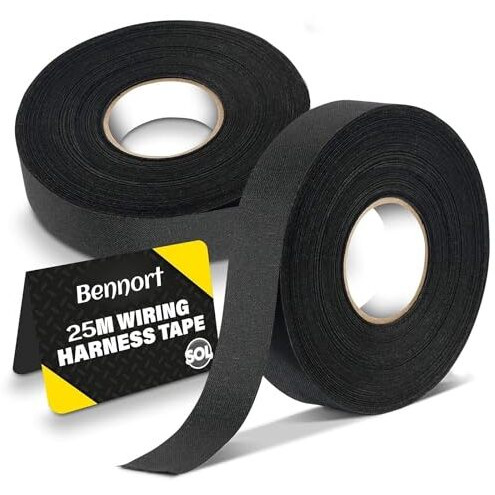 Bonzella Car Wiring Insulation Tape For Wire Protection, Automotive Wiring Harness Cloth Tape For Electrical Wrapping Tape, 19Mm X 25 Meter,Chemical Fiber Cloth For Heat-Resistant,High Temp