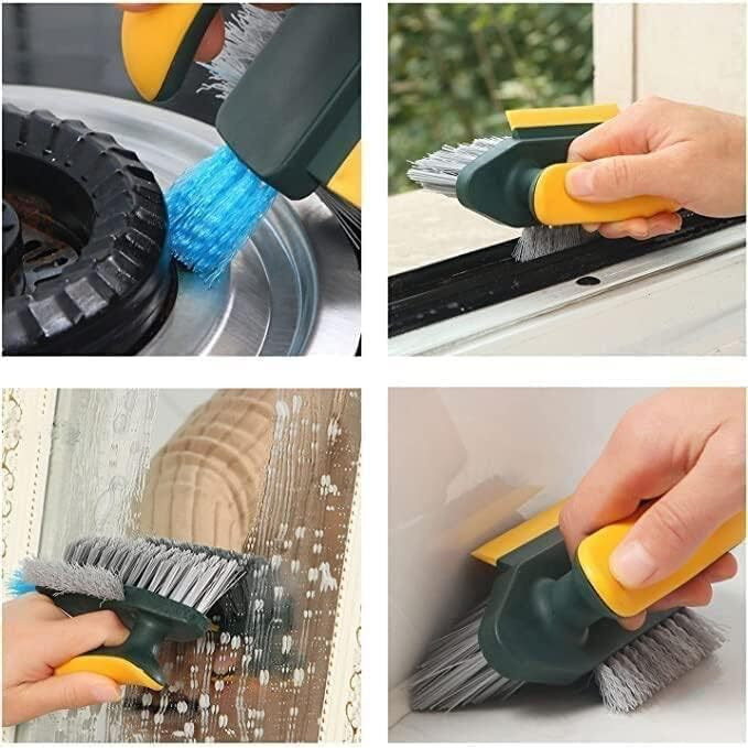 Tile Grout Cleaner Brush 4 In 1 With Squeegee,Bathroom Cleaning Brushes,V-Shape Gap Scrub Brush Crevice Cleaning Brush Tools, Multifunctional Scrubbing Floor Brush For Corner,Window,Sink,Kitchen