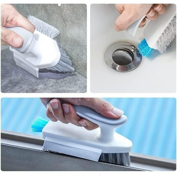 Tile Grout Cleaner Brush 4 In 1 With Squeegee,Bathroom Cleaning Brushes,V-Shape Gap Scrub Brush Crevice Cleaning Brush Tools, Multifunctional Scrubbing Floor Brush For Corner,Window,Sink,Kitchen