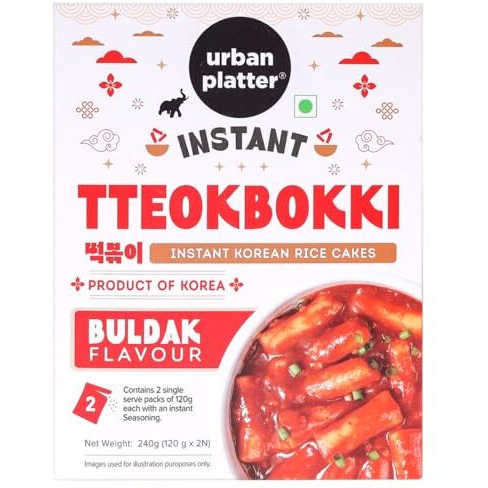 Urban Platter Instant Tteokbokki - Buldak, 240G (With Seasoning Premix | Spicy Snack | Soft And Chewy Rice Cakes | Korean Street Delicacy)
