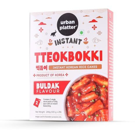 Urban Platter Instant Tteokbokki - Buldak, 240G (With Seasoning Premix | Spicy Snack | Soft And Chewy Rice Cakes | Korean Street Delicacy)