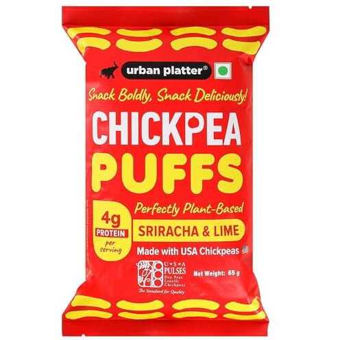 Urban Platter Lime Sriracha Chickpea Puffs, 65G (Savoury And Crunchy Snack | Zesty And Tangy | 4G Protein Per Serve | Usa Chickpeas)