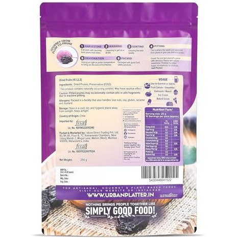 Urban Platter Chilean Prunes, 250G (Whole Dried Pitted Prunes | Dried Plums | Unsweetened)