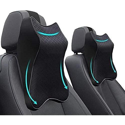 Yujasv Memory Foam Car Neck Rest Pillow Seat Cushion Neck Support Headrest Ergonomic Help Relieve Neck Pain For Driver Front Back Seat, Office Chair, Fit Most Vehicles (Black Pack Of 2)