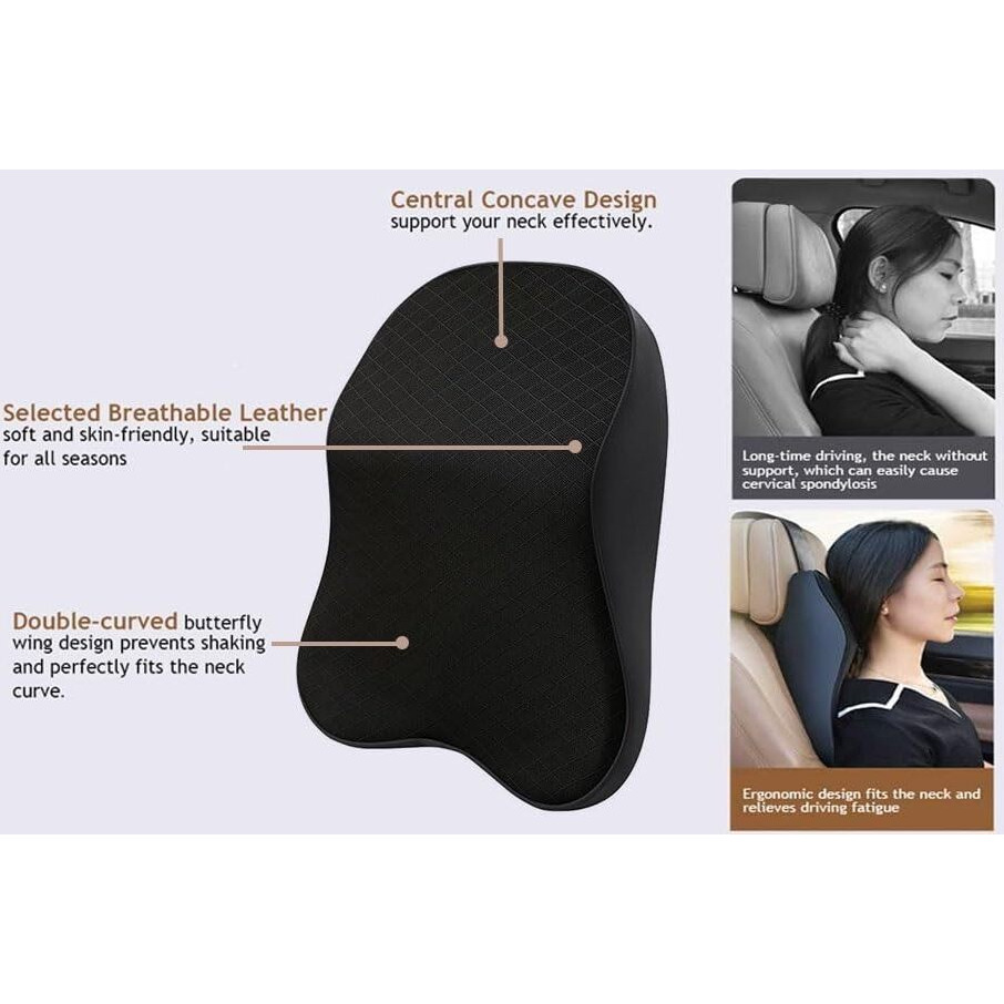 Yujasv Memory Foam Car Neck Rest Pillow Seat Cushion Neck Support Headrest Ergonomic Help Relieve Neck Pain For Driver Front Back Seat, Office Chair, Fit Most Vehicles (Black Pack Of 2)
