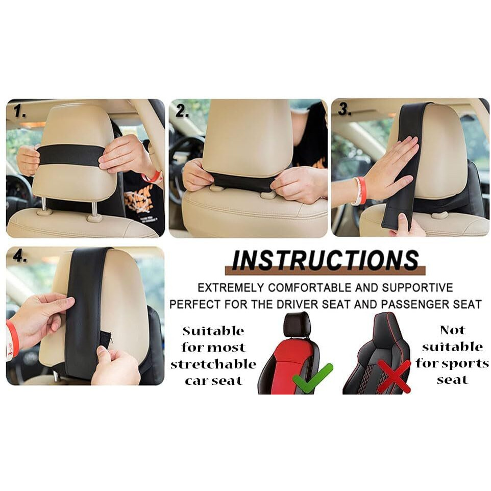 Yujasv Memory Foam Car Neck Rest Pillow Seat Cushion Neck Support Headrest Ergonomic Help Relieve Neck Pain For Driver Front Back Seat, Office Chair, Fit Most Vehicles (Black Pack Of 2)