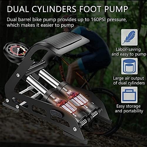 Kriq Double Cylinder Portable High Pressure Foot Air Pump Compressor For Car And Bike Air Pump For Motorbike, Cars, Bicycle For Football, Cycle Pumps For Bicycle, Car.