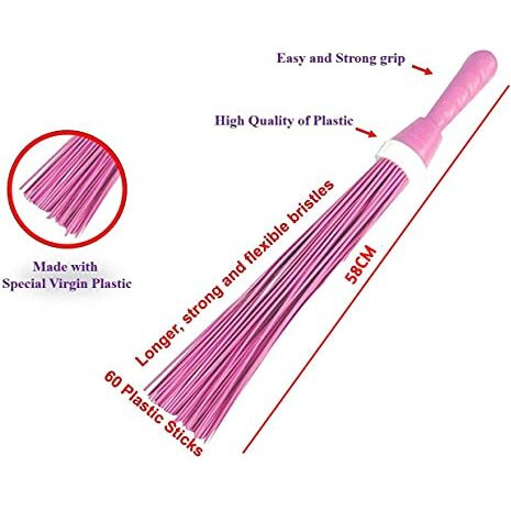 Freshome Heavy-Duty Kharata Plastic Bathroom Broom|250 Gm|22 Inches With 60 Bristles|For Cleaning Floor And Bathroom,Wet And Dry Floor Cleaning Fiber Broom Hard Bristle Plastic|Pack Of 2,Multicolour