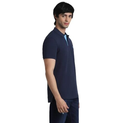 Jack & Jones Men Solid Cotton Slim Fit Blue Tshirt