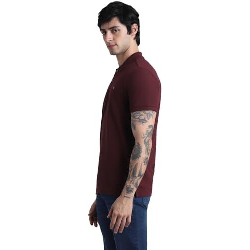 Jack & Jones Men Solid Cotton Slim Fit Maroon Tshirt