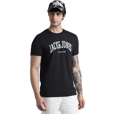 Jack & Jones Mens Black Slim Fit T-Shirt