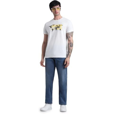 Jack & Jones Mens Blue Clark Regular Fit Mid Rise Jeans