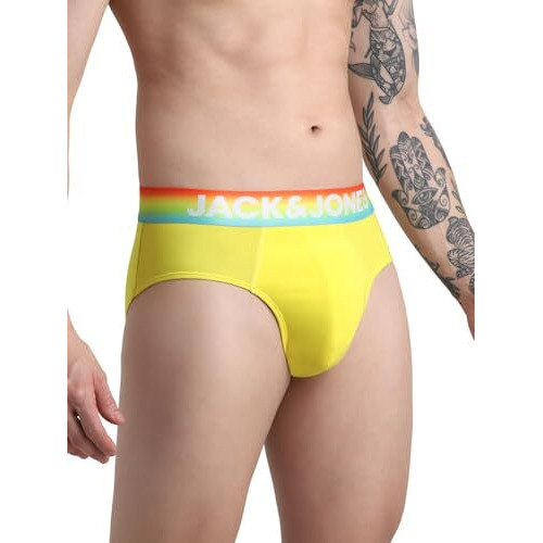 Jack & Jones Men Typographic Cotton Blend Regular Fit Yellow Brief