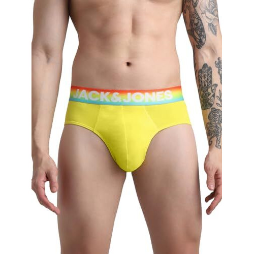 Jack & Jones Men Typographic Cotton Blend Regular Fit Yellow Brief