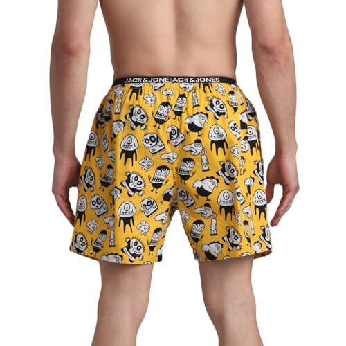 Jack & Jones Men Abstract Print Cotton Regular Fit Thigh Length Yellow Boxer Shorts