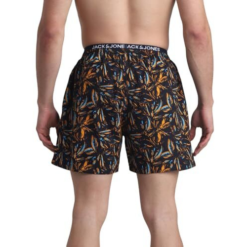 Jack & Jones Men Abstract Print Cotton Regular Fit Thigh Length Blue Boxer Shorts
