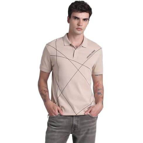 Jack & Jones Mens Beige Slim Fit Polo