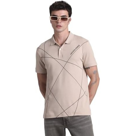 Jack & Jones Mens Beige Slim Fit Polo