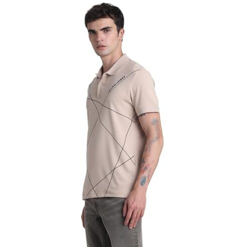 Jack & Jones Mens Beige Slim Fit Polo