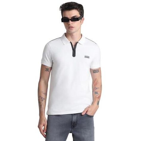 Jack & Jones Mens White Slim Fit Polo