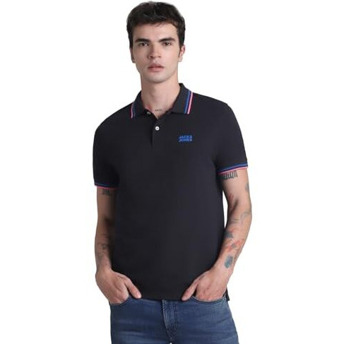 Jack & Jones Mens Black Slim Fit Polo