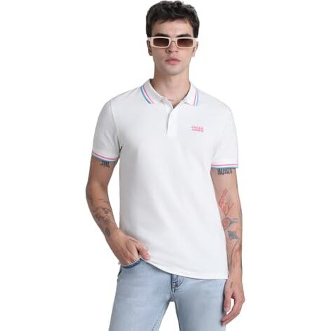 Jack & Jones Mens White Slim Fit Polo