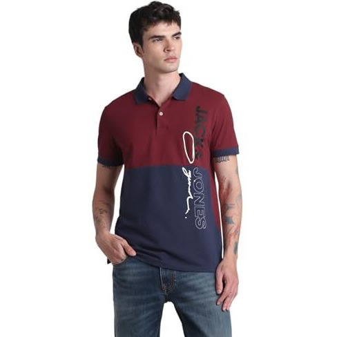Jack & Jones Mens Red Slim Fit Polo