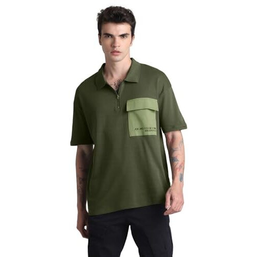 Jack & Jones Mens Olive Over Sized Polo
