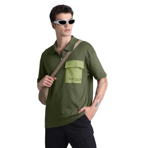 Jack & Jones Mens Olive Over Sized Polo