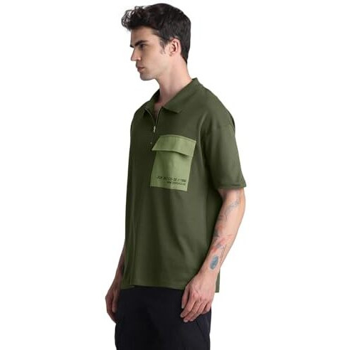 Jack & Jones Mens Olive Over Sized Polo