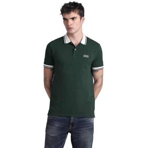 Jack & Jones Mens Green Slim Fit Polo