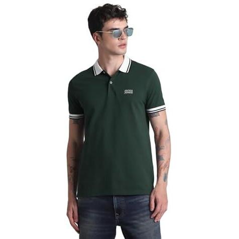 Jack & Jones Mens Green Slim Fit Polo