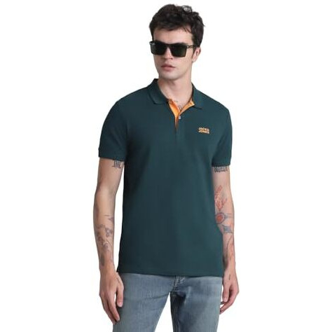 Jack & Jones Mens Green Slim Fit Polo