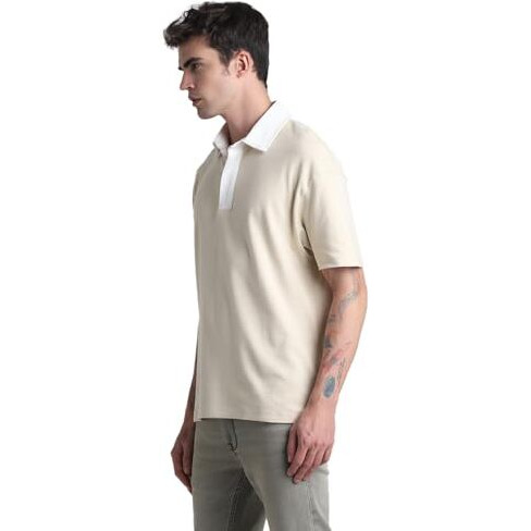 Jack & Jones Mens Beige Over Sized Polo
